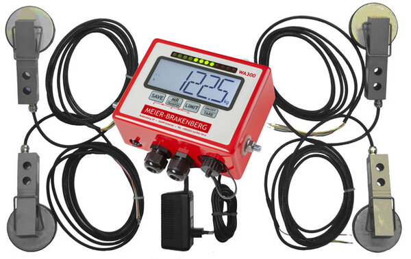 Four stainless steel weighing beams including display unit WA300 and weighing range up to 4,500 kg. The set is ideal as a kit for a do-it-yourself animal scale.