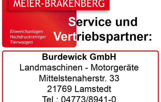 Vertriebspartner Burdewick GmbH Der Vertriebspartner Burdewick GmbH bietet erstklassigen Service und Vertrieb rund um Profi-Hochdruckreiniger von Meier-Brakenberg.